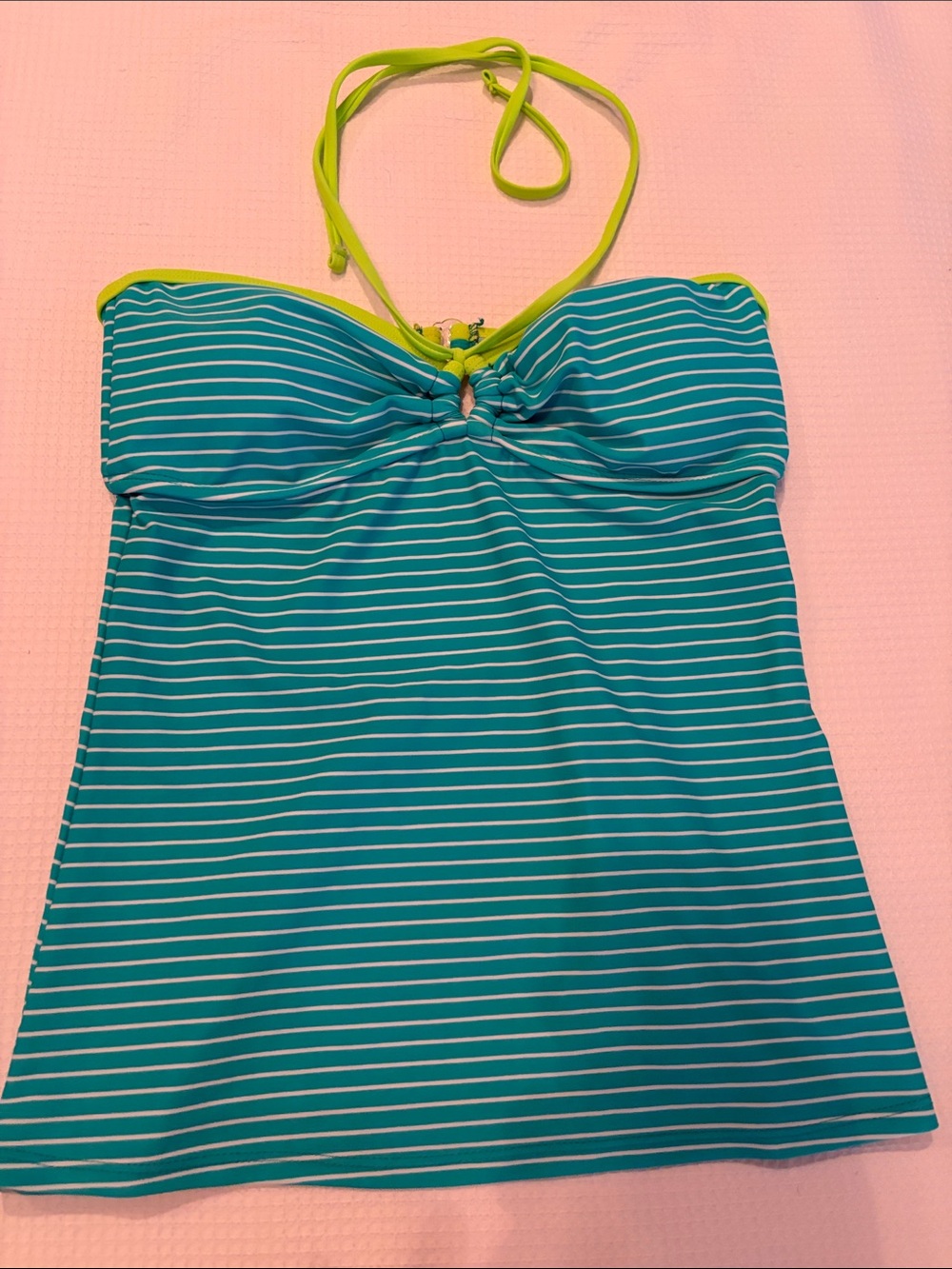 Hula Honey Teal and Lime Striped tankini top size M